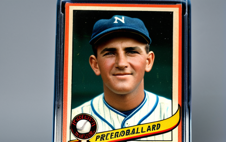 콩지래빗의 경제적 가치 분석 - Vintage Baseball Card Close-Up**
"A close-up studio shot of a vintage baseball card in a protective...