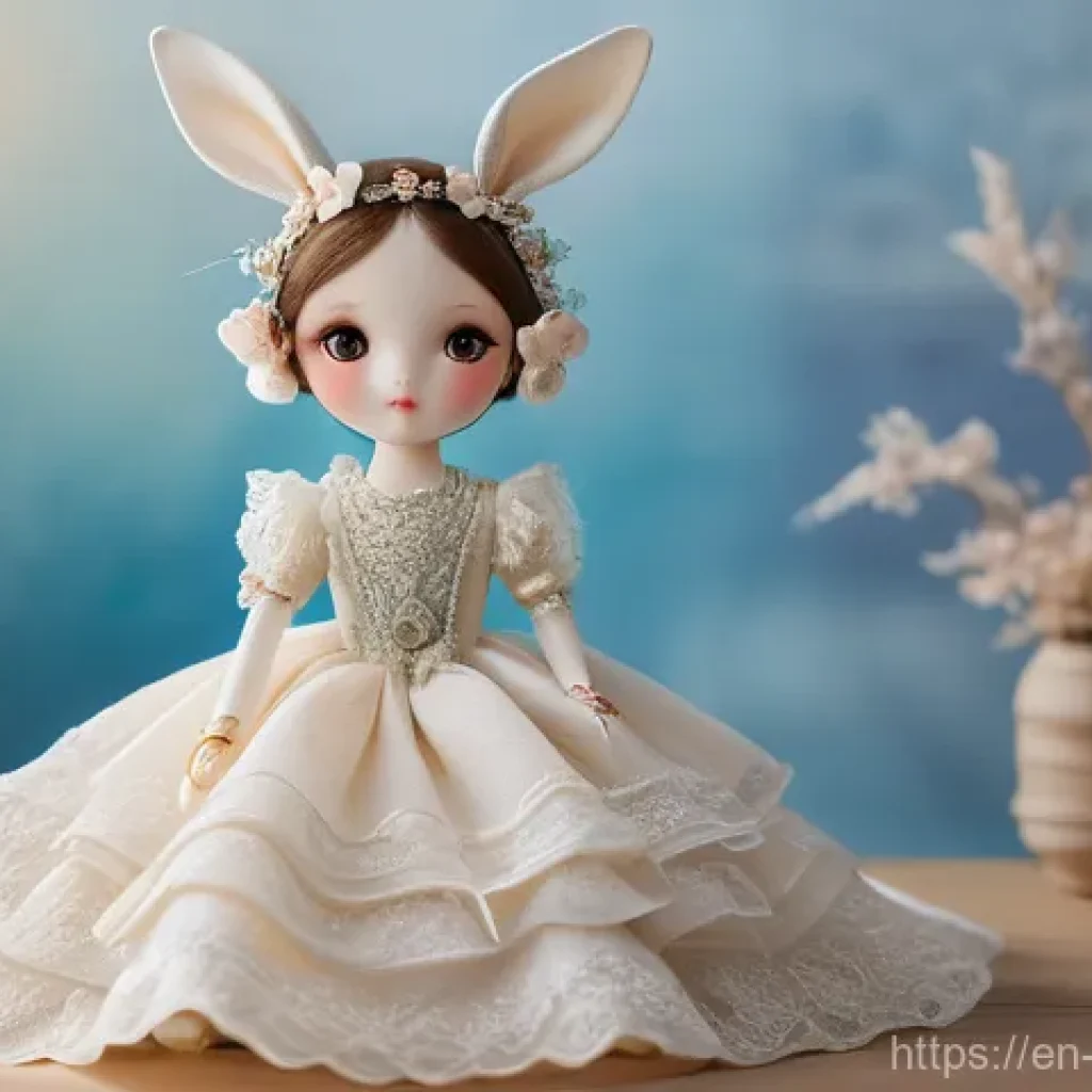 콩지래빗의 비평 및 논란 - A collectible doll, styled like Kongji Rabbit, featuring a delicate facial sculpt with large, wide, ...