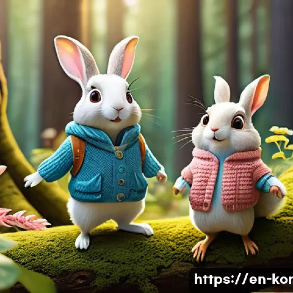 콩지래빗의 대표 에피소드 - A vibrant and heartwarming scene featuring Kongji Rabbit, a cheerful anthropomorphic white rabbit we...