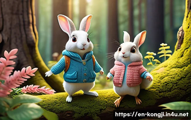 콩지래빗의 대표 에피소드 - A vibrant and heartwarming scene featuring Kongji Rabbit, a cheerful anthropomorphic white rabbit we...