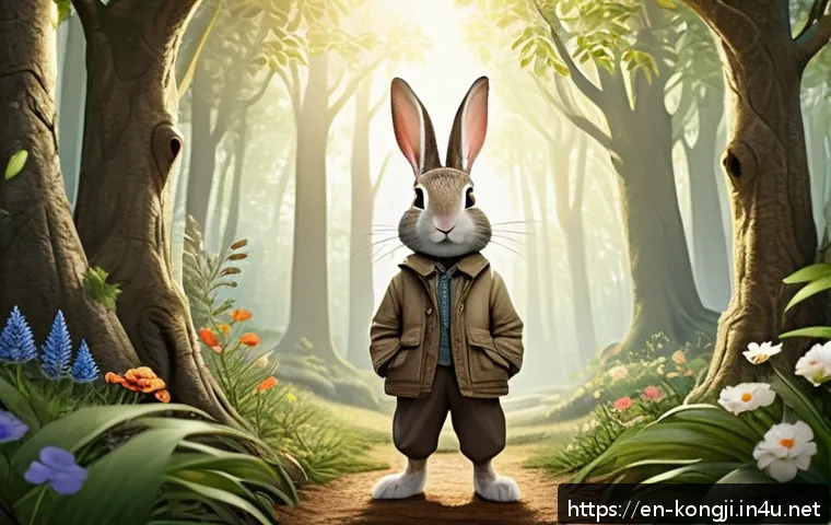 콩지래빗 애니메이션 제작 기술 - A charming animated scene blending traditional hand-drawn character designs with digital enhancement...